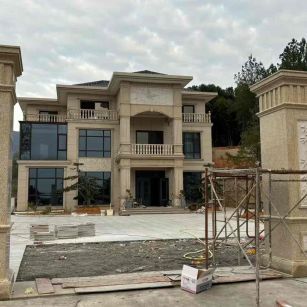 马鞍山 黄金麻花岗岩别墅雕花外墙干挂配上门口雕花罗马柱