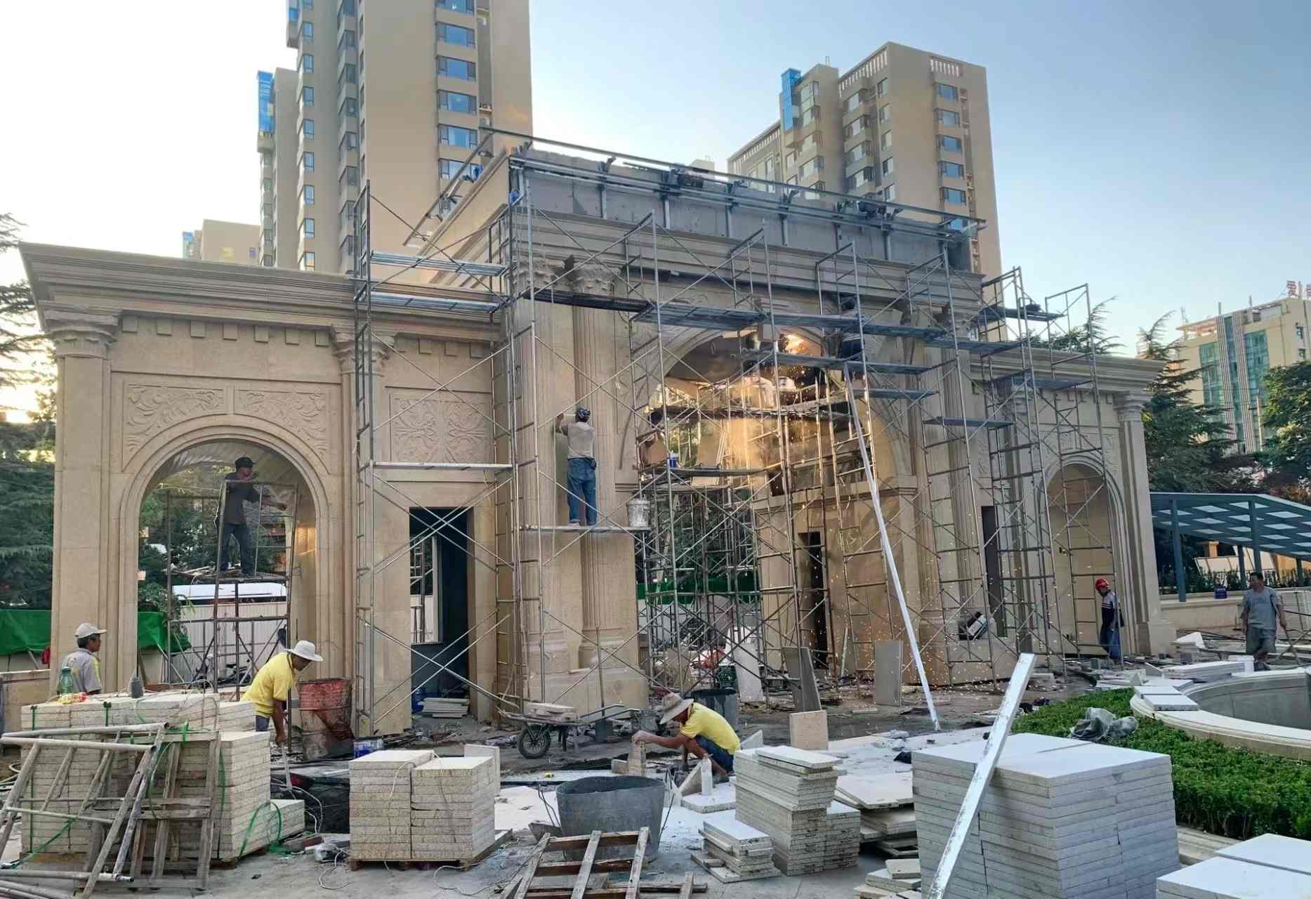 马鞍山 黄金麻荔枝面花岗岩小区门楼外墙干挂