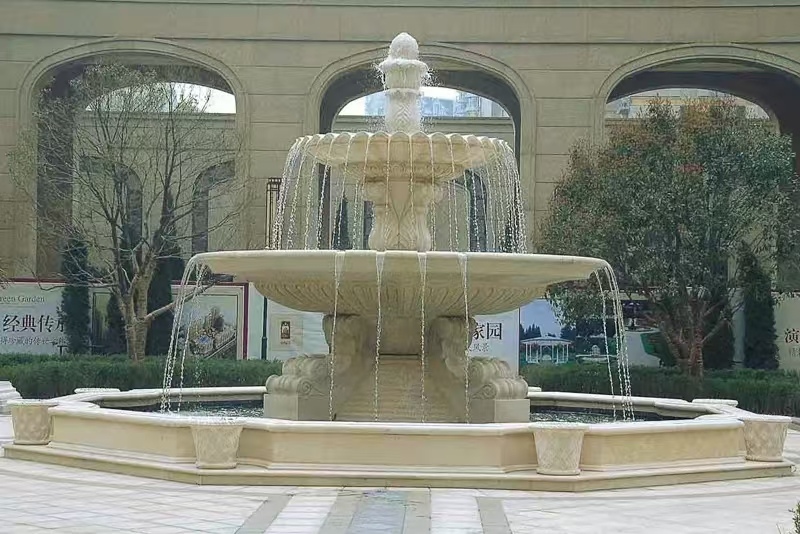 马鞍山 黄金麻花岗岩异型加工——户外庭院石雕流水喷泉