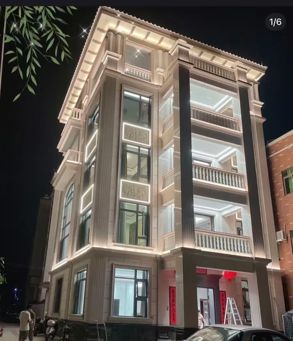 马鞍山 芝麻白花岗岩别墅外墙夜间效果